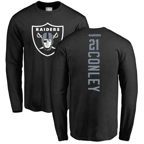 Men Oakland Raiders Black Gareon Conley Backer NFL Football #21 Long Sleeve T Shirt->nfl t-shirts->Sports Accessory